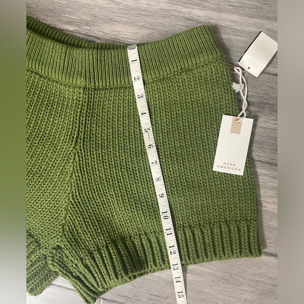 Good American Chunky Knit High Waisted Shorts Olive Green Lounge Cozy Core - Picture 5 of 12